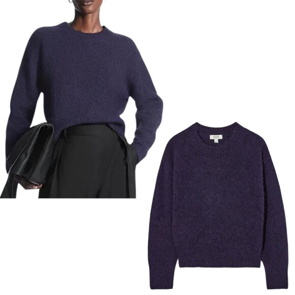 COS Sweaters - Cos, Women’s ‘Alpaca-Blend Jumper’ Knit Crew-Neck Sweater, Soft, Navy Blue Small
